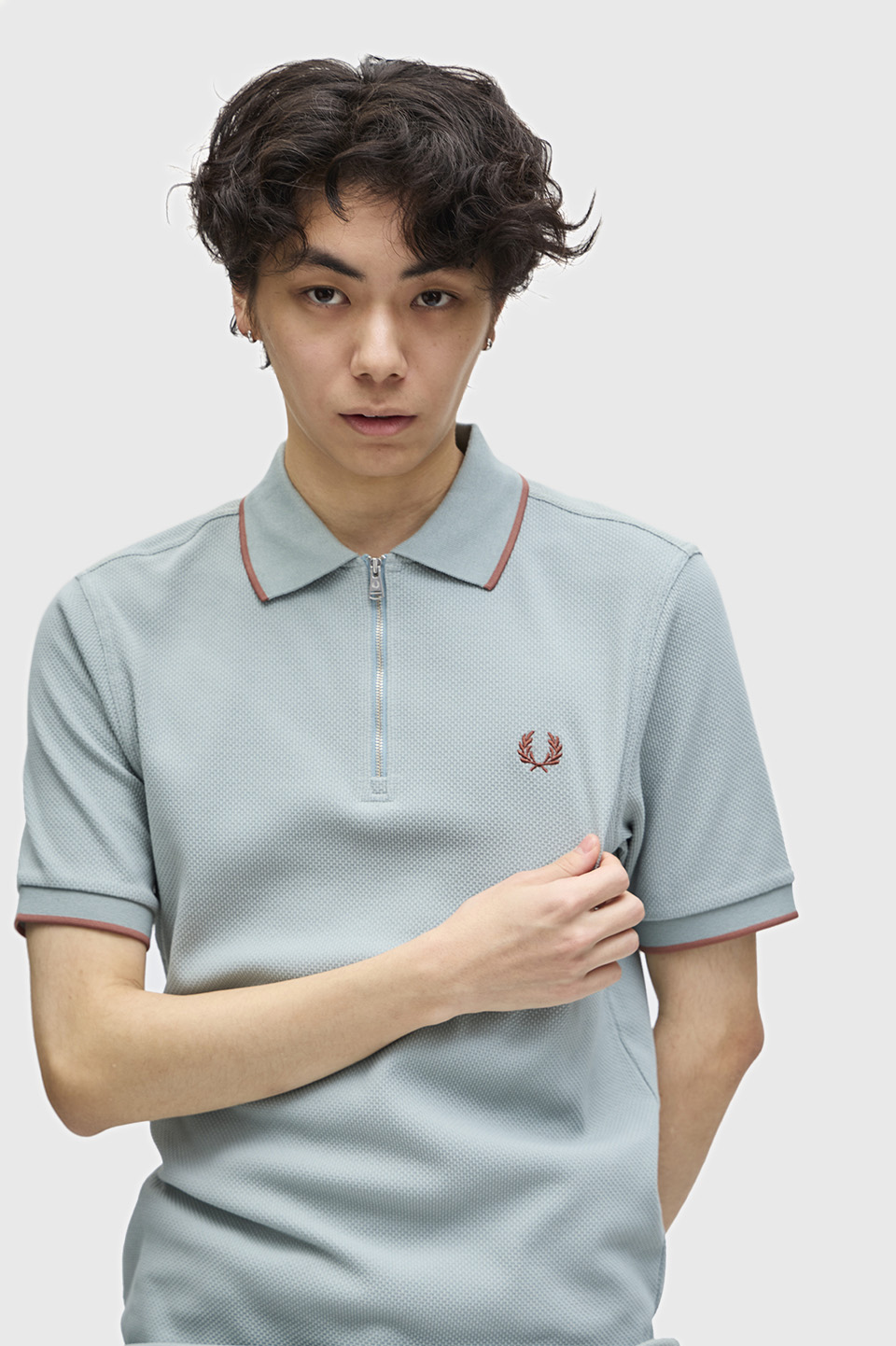 Textured Zip Neck Polo Shirt