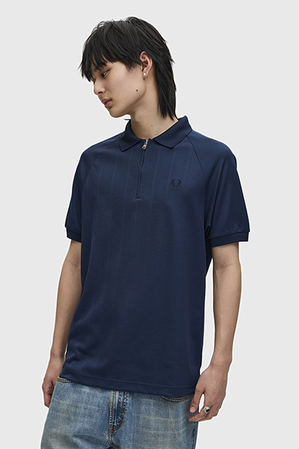 Jacquard Zip Neck Polo Shirt