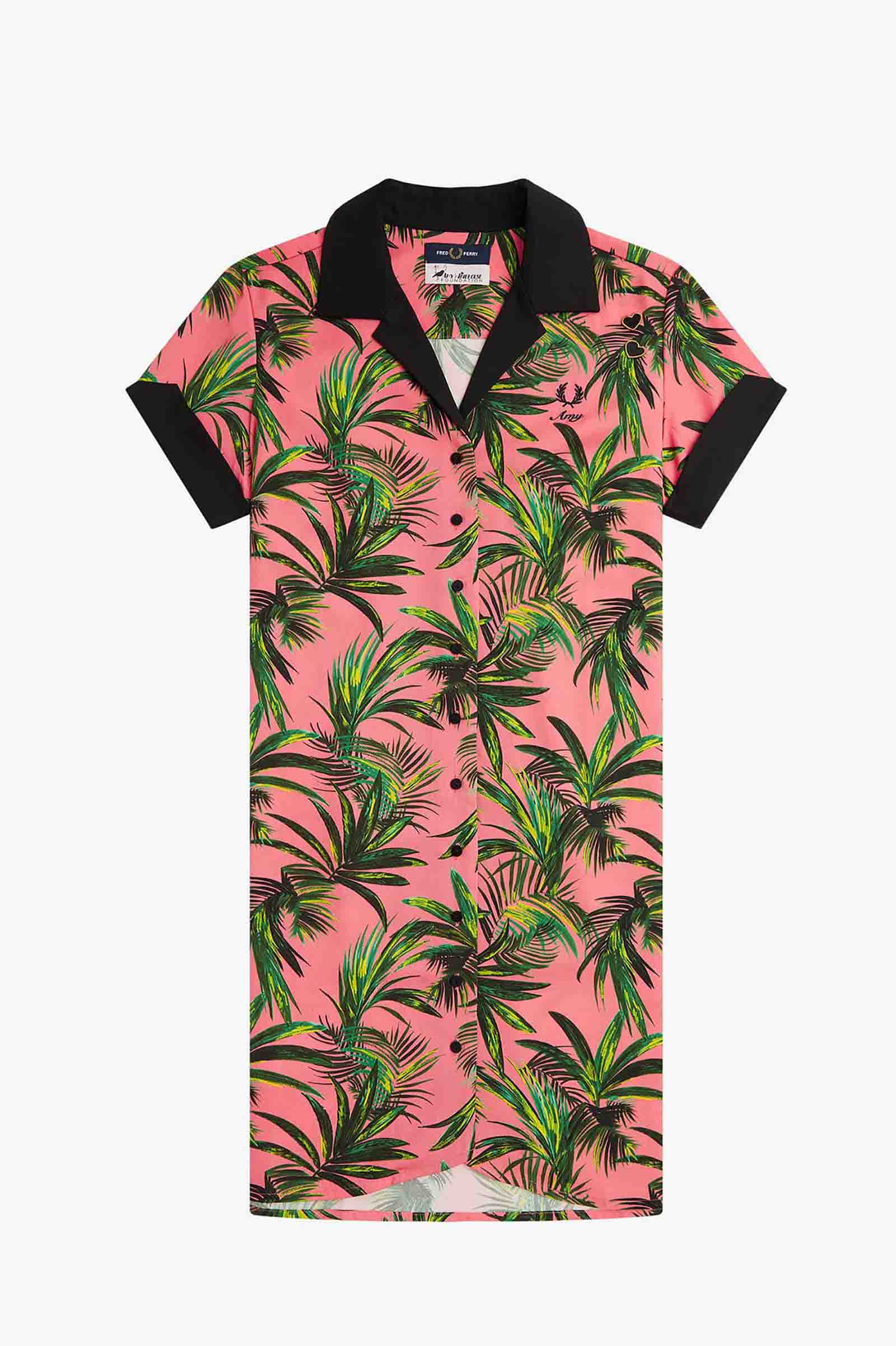 Amy Winehouse Palm Print Shirt Dress Q23:CORAL HEAT 10