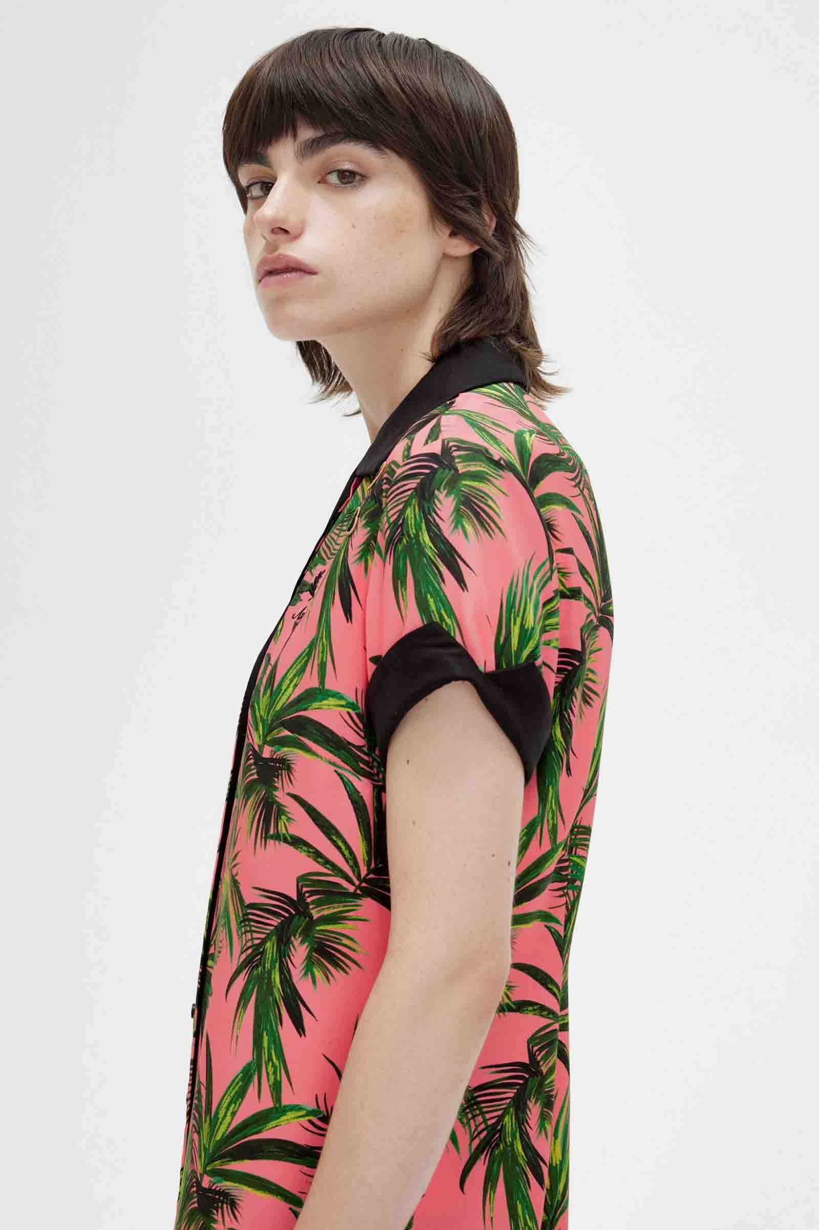 Amy Winehouse Palm Print Shirt Dress Q23:CORAL HEAT 10