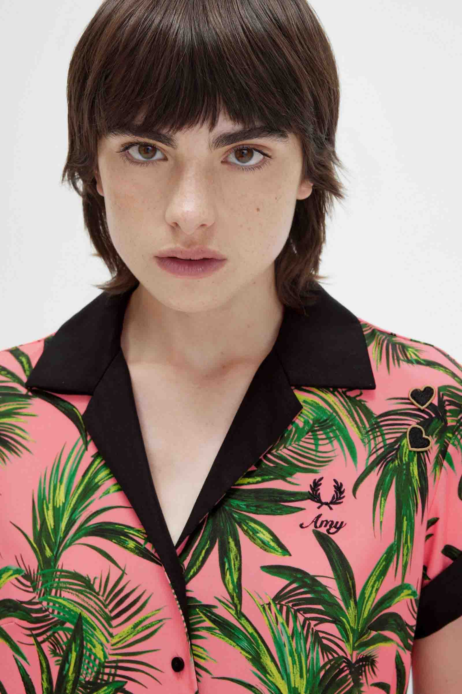 Amy Winehouse Palm Print Shirt Dress Q23:CORAL HEAT 10