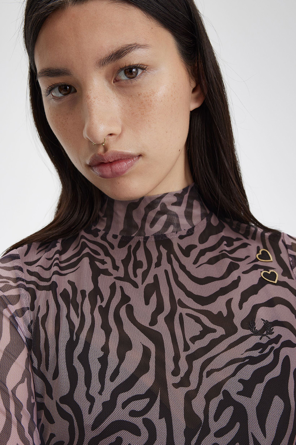 Amy Winehouse Zebra Print Polo Shirt(10 S51：DUSTY ROSE