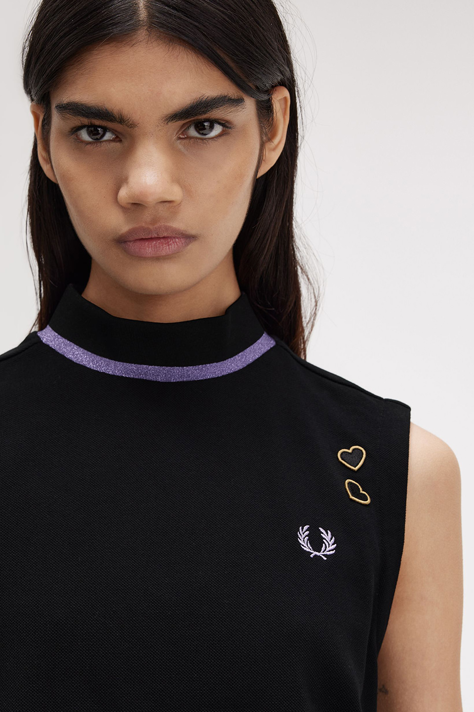 Amy Winehouse Metallic Tipped Mock Neck Dress(10 102：BLACK