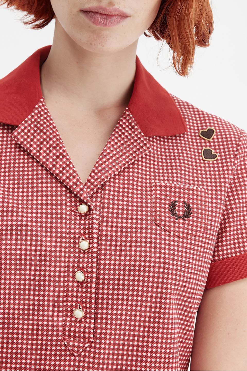 Amy Winehouse Gingham Print Polo Shirt(10 M02：BURNT RED