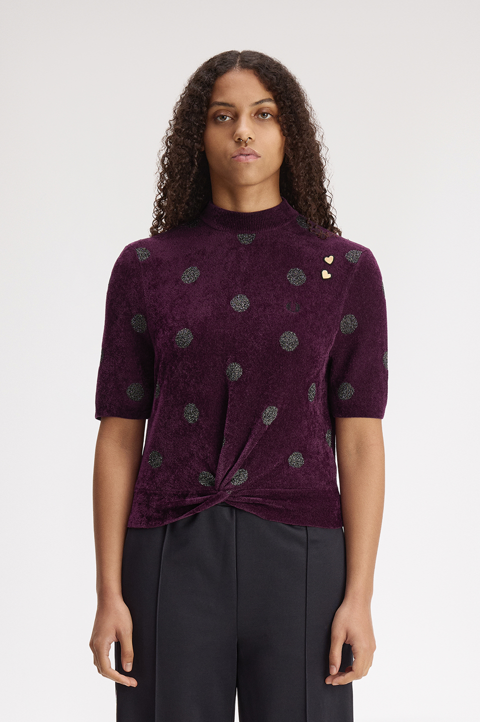 Amy Winehouse Polka Dot Knitted Top(10 37C：PLUM): | FRED PERRY
