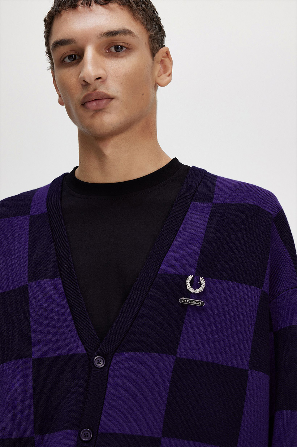 Raf Simons Checkerboard Cardigan(M 608：NAVY): | FRED PERRY JAPAN 