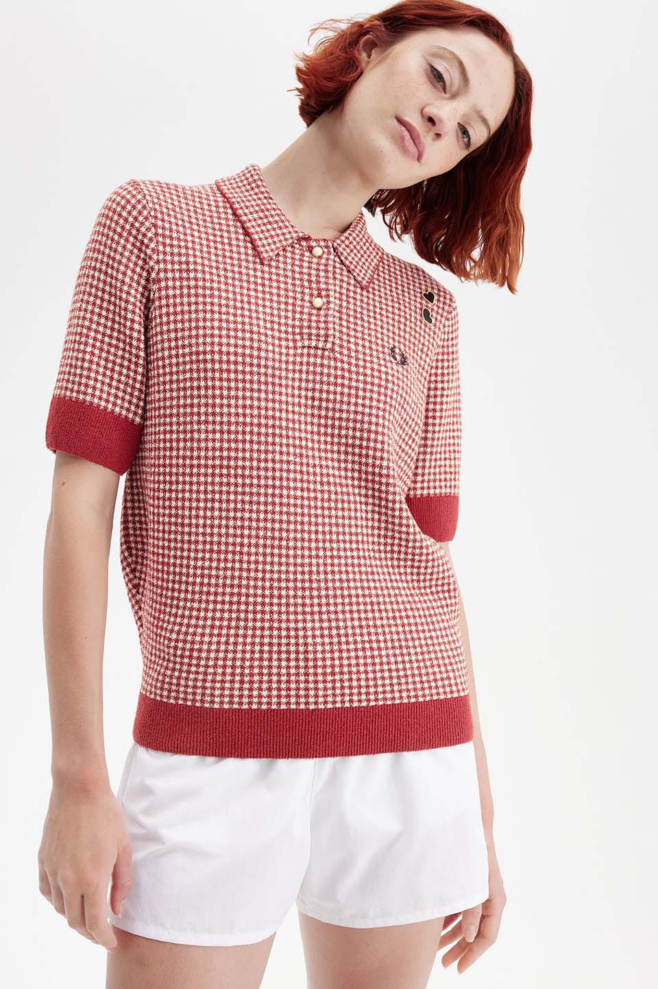 【高品質】 Amy Winehouse Gingham Knitted Polo Shirt(8 M02：BURNT RED ジャケット・アウター