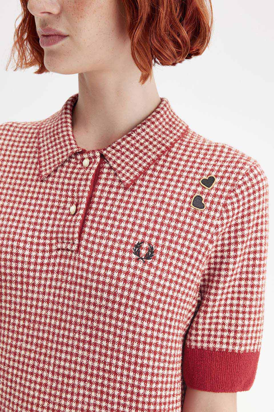 Amy Winehouse Gingham Knitted Polo Shirt(8 M02：BURNT RED
