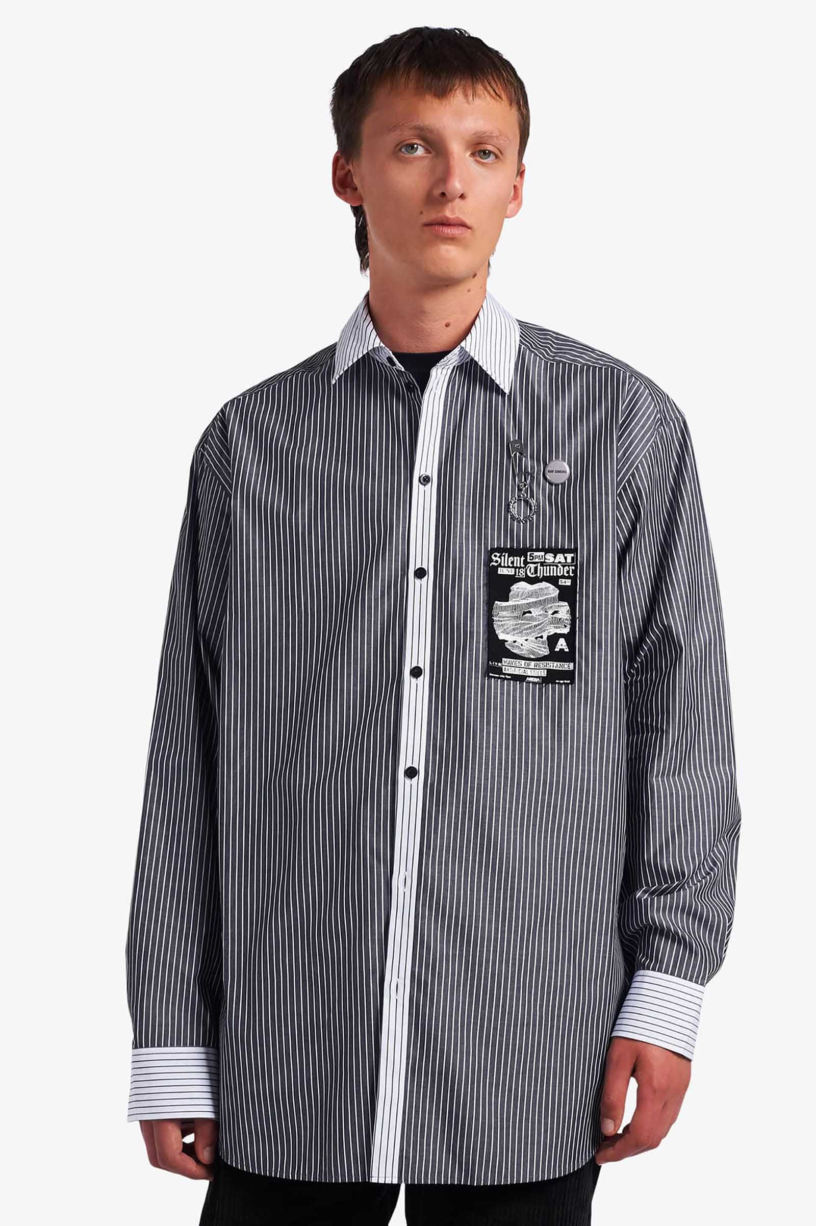 Raf Simons Stripe Patch Oversized Shirt(S 102：BLACK): | FRED