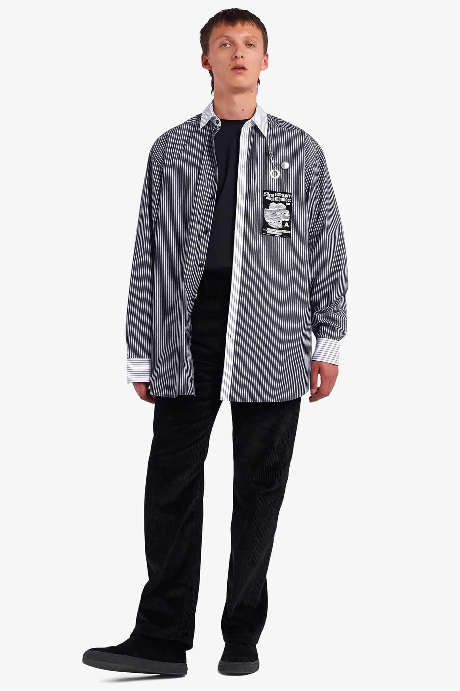 Raf Simons Stripe Patch Oversized Shirt(S 102：BLACK): | FRED
