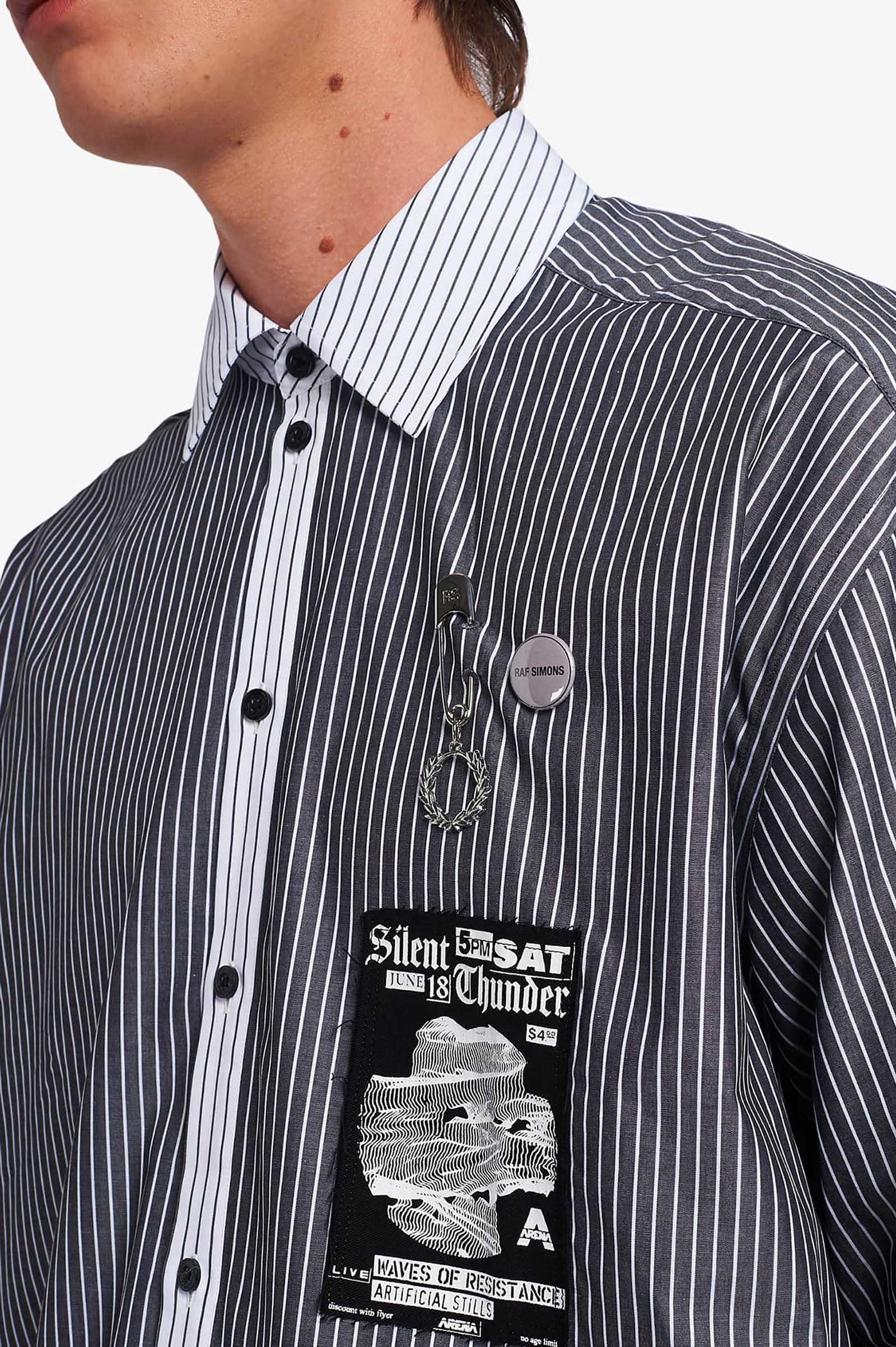 Raf Simons Stripe Patch Oversized Shirt(XS 102：BLACK): | FRED