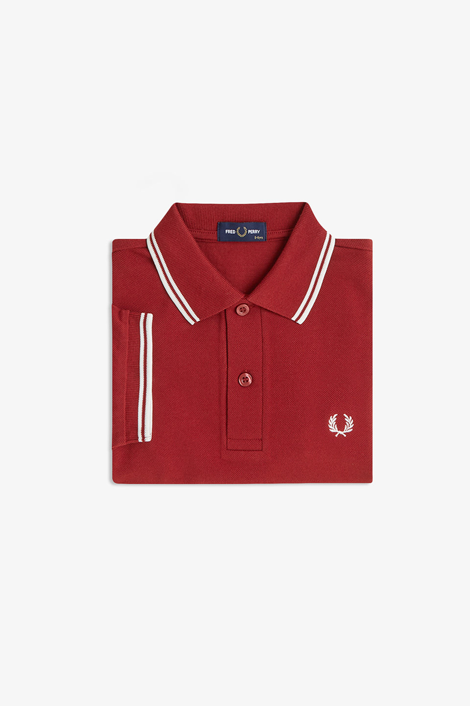 Kids Twin Tipped Fred Perry Shirt 07B:BURNTRED/SNOW 2-3